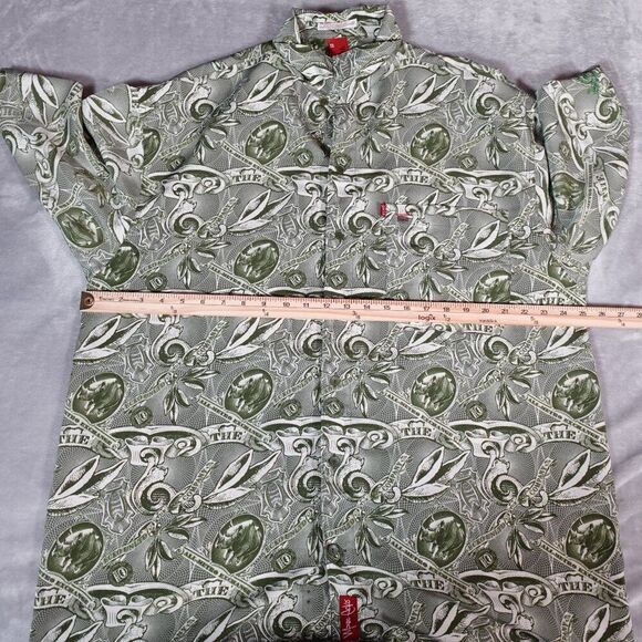 Vintage Ecko Unltd Money Print Button Shirt Mens XL Loop Collar Green Y2K - Picture 8 of 10